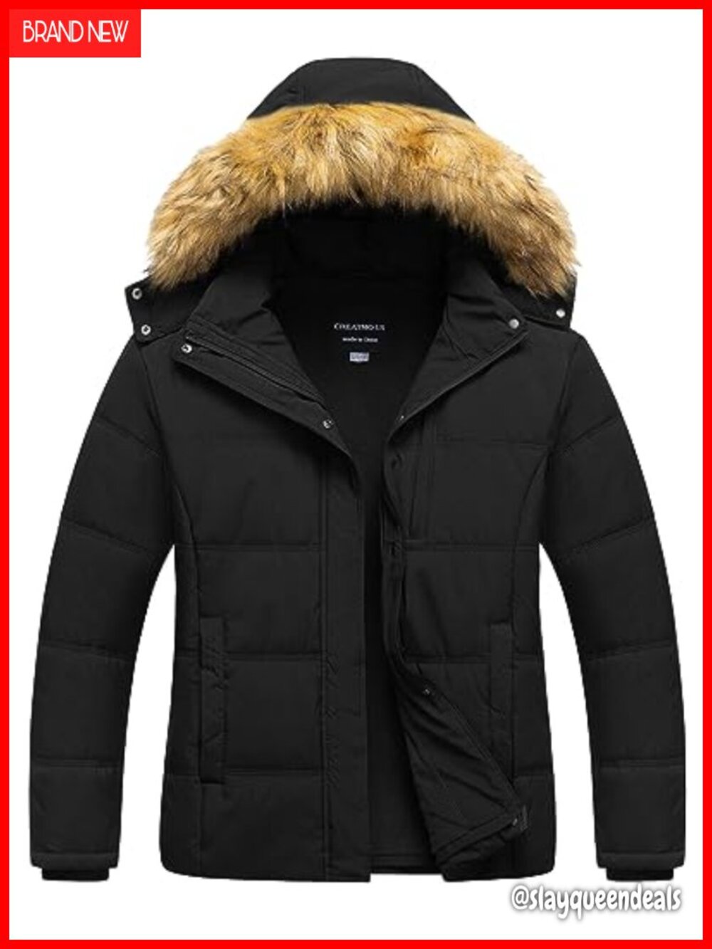 Plus Size Puffer Jacket Waterproof Winter Coat Fleece Lined Detachable Fur Hood